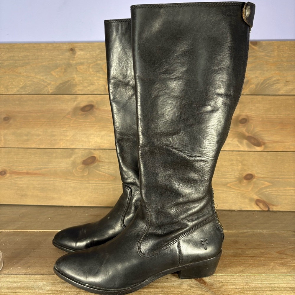 frye melissa womens size 7 shoes black leather tall heel comfort boots